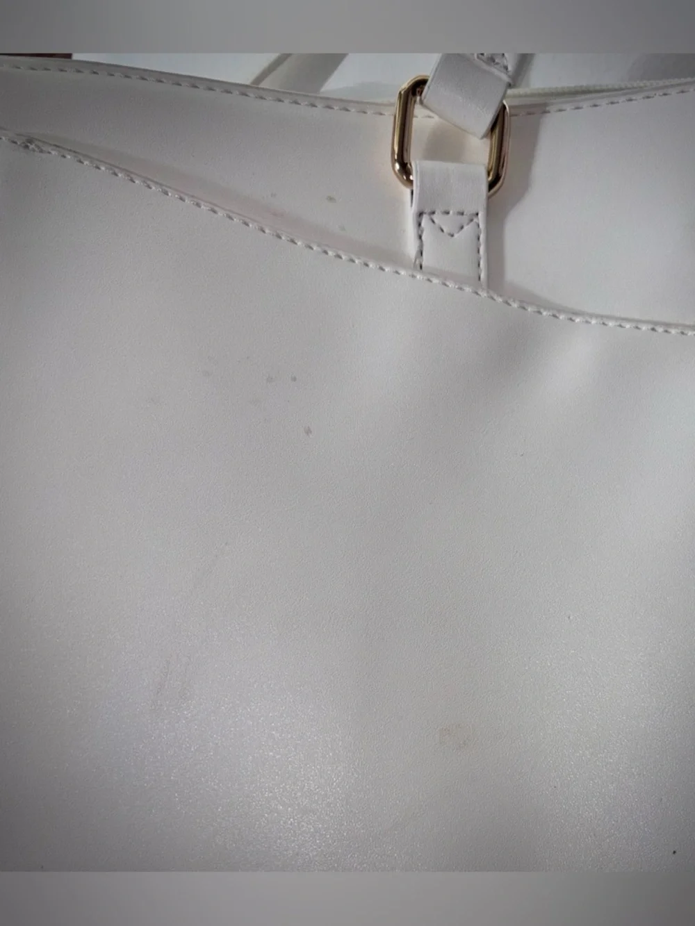 White Faux Leather Laptop Tote Bag Minimalist Work Office Commuter Carryall